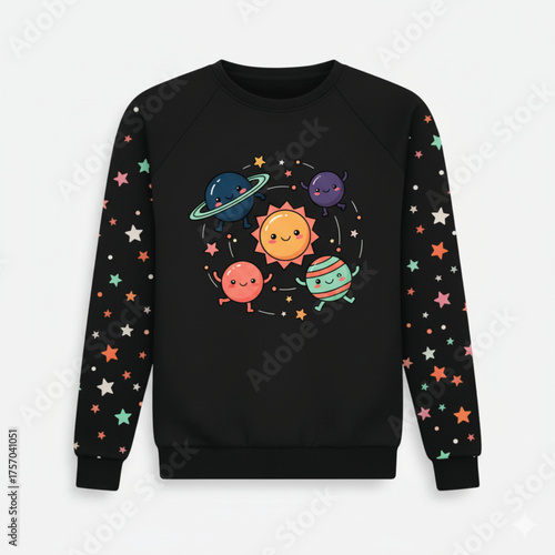 Cheerful Solar System Graphic for Kids Apparel and T-shirt Design