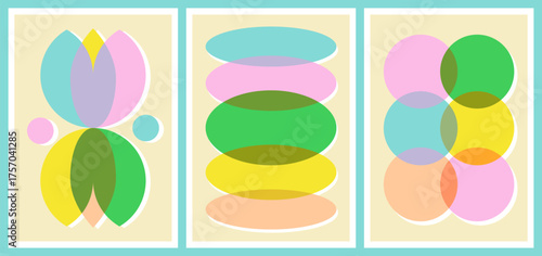 Abstract Geometric shapes with Riso print effect. Risograph style Graphic element for cards, textile, wallpaper, poster.  Vector illustration in vibrant colors.