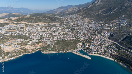 Fototapeta Naklejka Na Ścianę i Meble -  Stunning Aerial View of Kalkan Harbor and White Sand Beaches