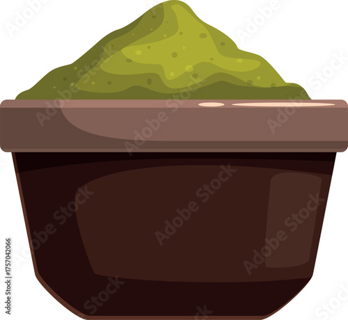 Fine matcha powder is piled in a brown ceramic bowl, ready for whisking into a vibrant green beverage during a traditional japanese tea ceremony