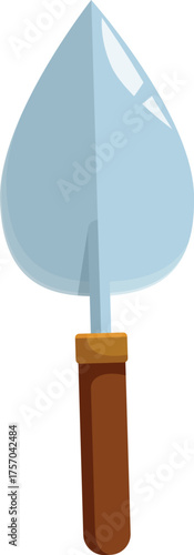 Metal trowel with wooden handle isolated on white background, ideal for gardening and planting