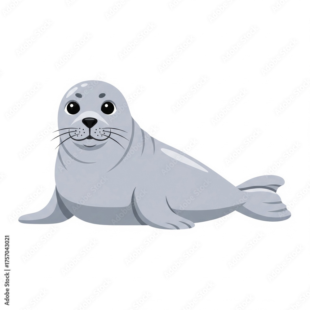 Fototapeta premium Pixel Art of a Cute Gray Seal with Big Eyes on a White Background