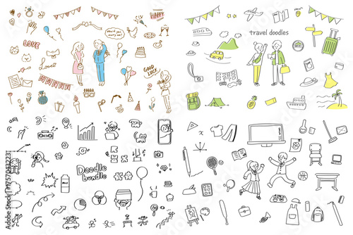 線画のいたずら書きをまとめたセット素材