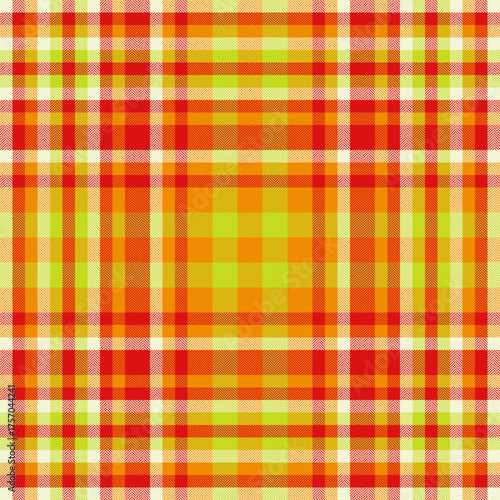 Linear textile background seamless, rag vector fabric check. Pop pattern plaid tartan texture in red and bright colors.