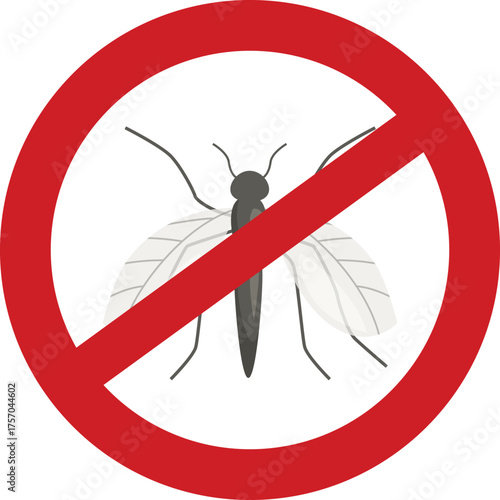 Red prohibition sign preventing mosquito and other insects, representing safety and disease control
