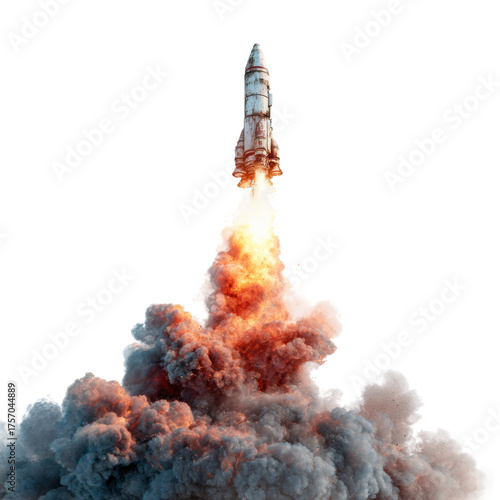 Rocket launch event at space center explosive action dramatic view isolated on transparent background