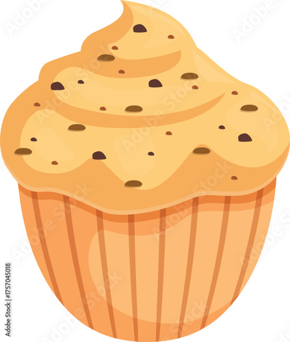 Sweet cupcake with chocolate chips and overflowing cream topping, perfect for satisfying sugar cravings