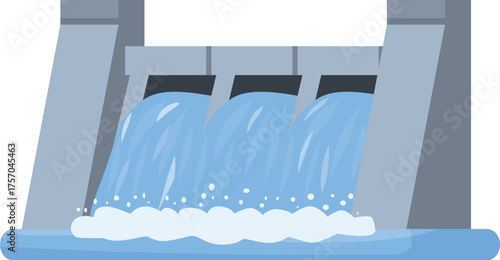 Water flows through hydroelectric dam, generating renewable energy
