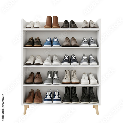 Wallpaper Mural White shoe rack filled with various footwear Torontodigital.ca