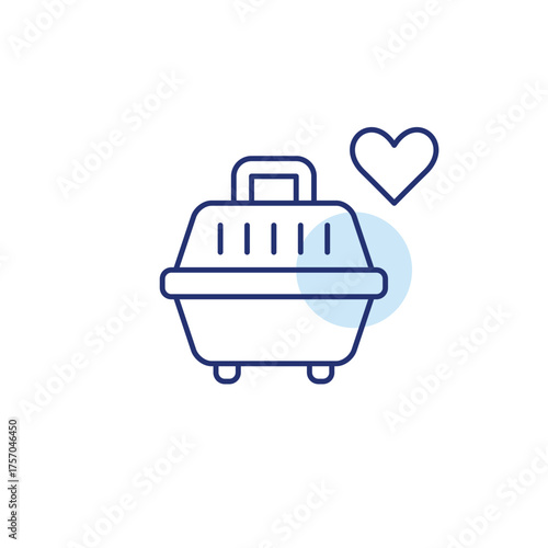 Cat or dog carrier and heart. Safe travel with pets, healthcare insurance. Pixel perfect, editable stroke vector icon