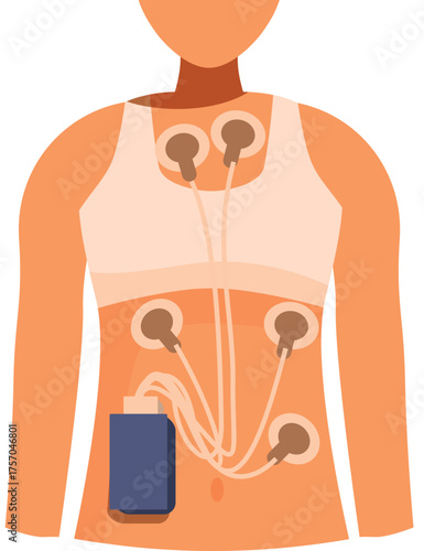 Woman undergoing holter monitoring, a diagnostic test for detecting heart rhythm abnormalities