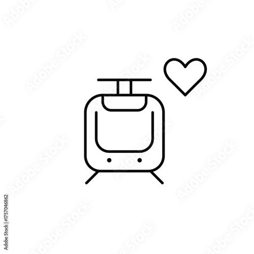 Tram and heart. Transit with care, favorite routes. Pixel perfect, editable stroke vector icon