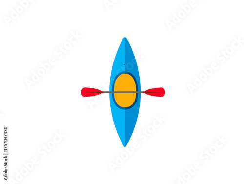 Vector art of blue kayak with a paddle, top view flat illustration