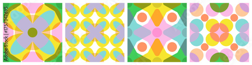 Risograph seamless patterns set with abstract contemporary shapes. Abstract bauhaus design with Riso print effect in vibrant colours. Minimalistic Scandinavian nursery print.