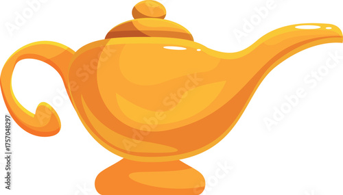 Shiny golden genie lamp, evoking magical tales and the fulfillment of desires