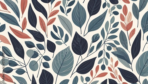 seamless floral pattern of eucalyptus deglupta leaves
