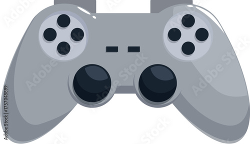 Gray gamepad controller for playing videogames, entertainment system isolated on white background