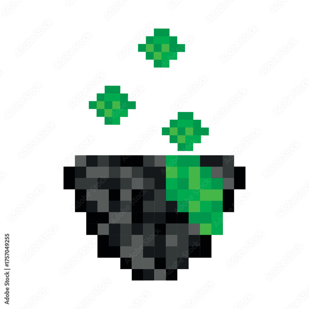 Fototapeta premium A witch is cauldron with a magic potion. Vector icon of a pixelated witch is cauldron.