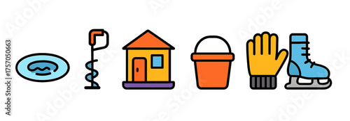 Winter activities: ice fishing, cozy cabin, and ice skating essentials