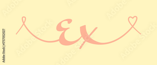 EX initial wedding monogram calligraphy vector illustration. Hand drawn lettering e and x love logo design for valentines day poster, greeting card