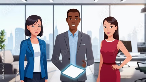 Diverse Team in Modern Office with Tablet Display