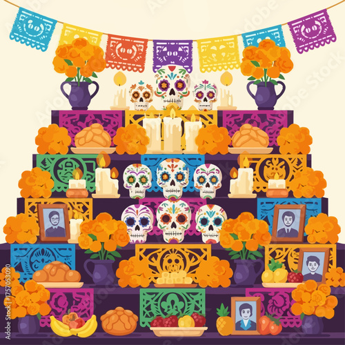 Dia de los Muertos Ofrenda Altar Vector