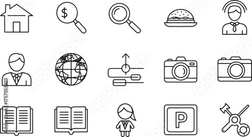 Assortment of Thin Line Icons for Business and Services