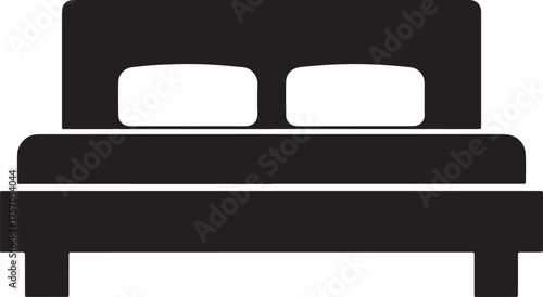 Black silhouette icon of a bed with two pillows Keywords: bed, furniture, bedroom, sleep, rest