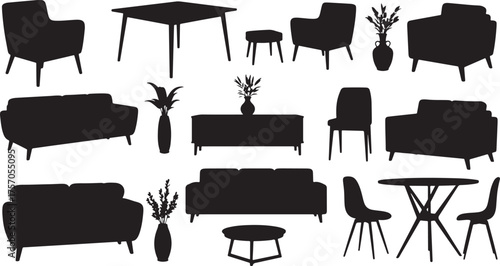 Collection of black silhouette furniture and decor items Keywords: furniture, silhouette