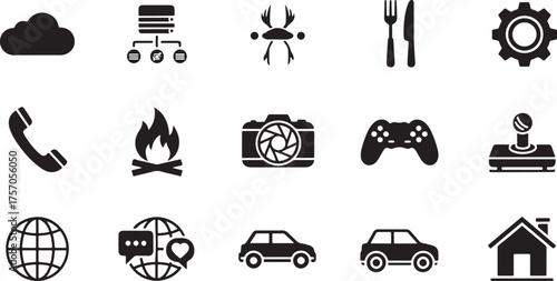 Diverse Icons Including Cloud, Server, and Game Controller