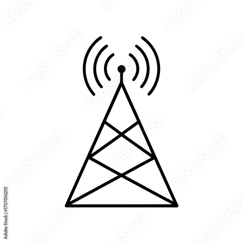 Illustration of a radio tower emitting signal waves on transparent background