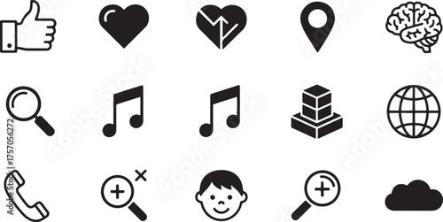 Grid of ten black and white icons for social media and technology