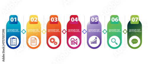 Four colorful infographic elements with icons, text, and numbers for business presentations or step-by-step processes.