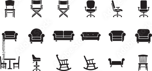 Silhouette Icons of Various Seating Furniture collection