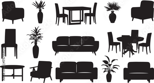 Silhouettes of furniture and home decor items armchair