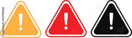 Warning and Attention Icons Set – Triangular Caution Symbols with Exclamation Marks