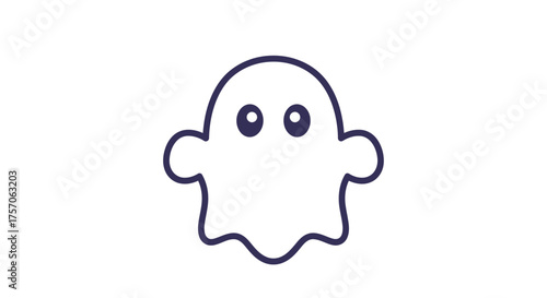 Cute cartoon ghost character with big blue eyes and a friendly wave appearing at halloween parties and spooky events isolated on white background