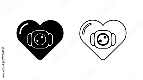 Camera heart icon with transparent background