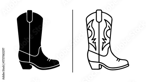 Cowboy boots outline and solid with transparent background