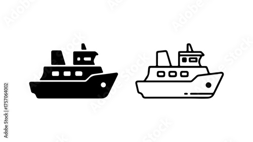 Ship icons with outline and solid fill with transparent background