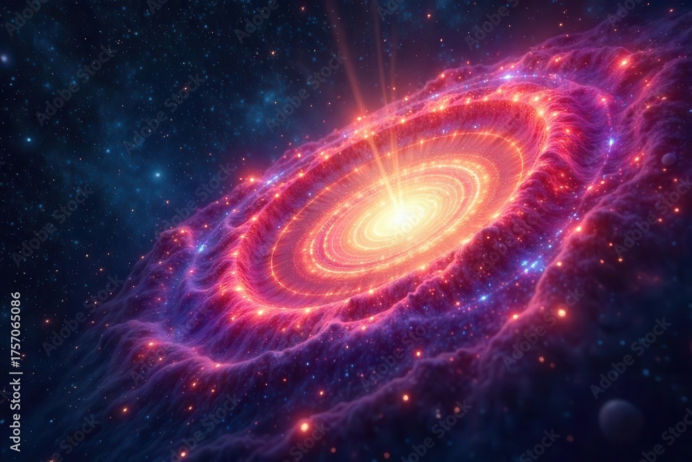 Obraz premium Cosmic mandala with swirling galaxy hues, radiating light and energy , digital painting, universe