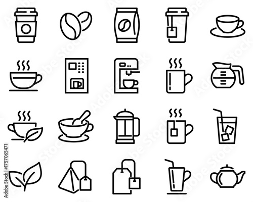 Simple Set of Coffee and Tea Related Vector Line Icons