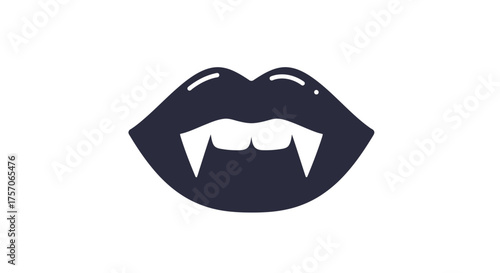 Vampire lips icon symbol with fangs and glossy finish representing halloween horror and supernatural themes graphic design element isolated on white background