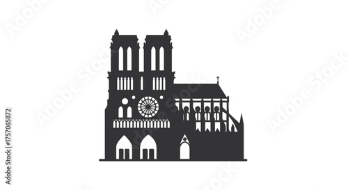 Iconic notre dame cathedral silhouette parisian landmark gothic architecture historic french monument cityscape symbol isolated on white background
