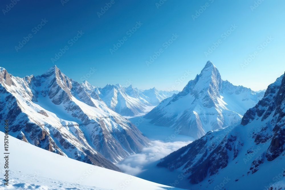 Obraz premium Majestic snow-covered mountains against a deep blue sky , awe-inspiring, breathtaking