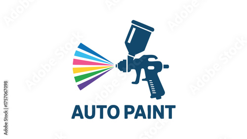 Professional auto paint spray gun logo with colorful realistic spraying effect and text