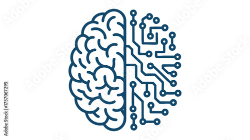 Abstract digital brain art representing artificial intelligence and human thought fusion