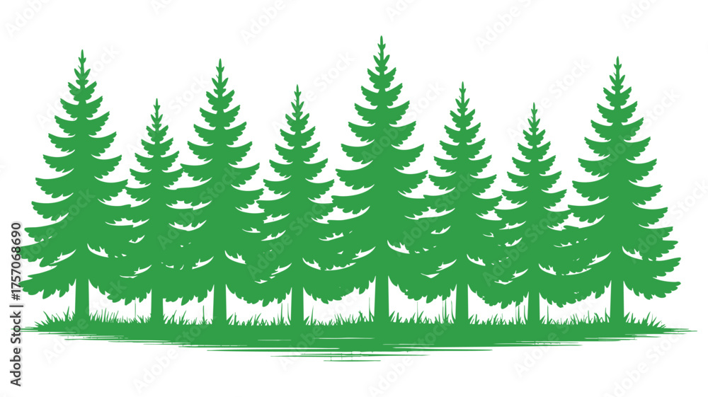 Obraz premium Vibrant green pine trees forest scene digital graphic nature landscape art