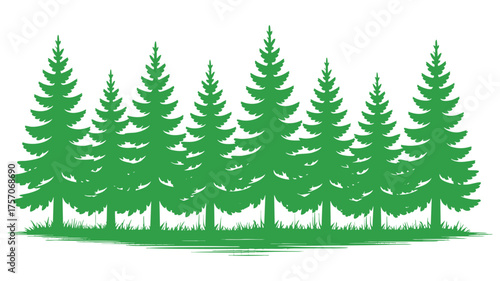 Vibrant green pine trees forest scene digital graphic nature landscape art