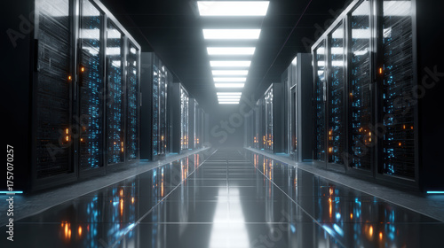 Data center with rows of se...